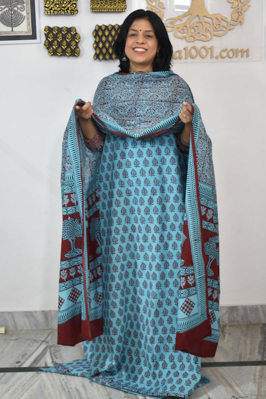 Bagh Hand Block Printed unstitched 3 pc Cotton suit fabric from MP