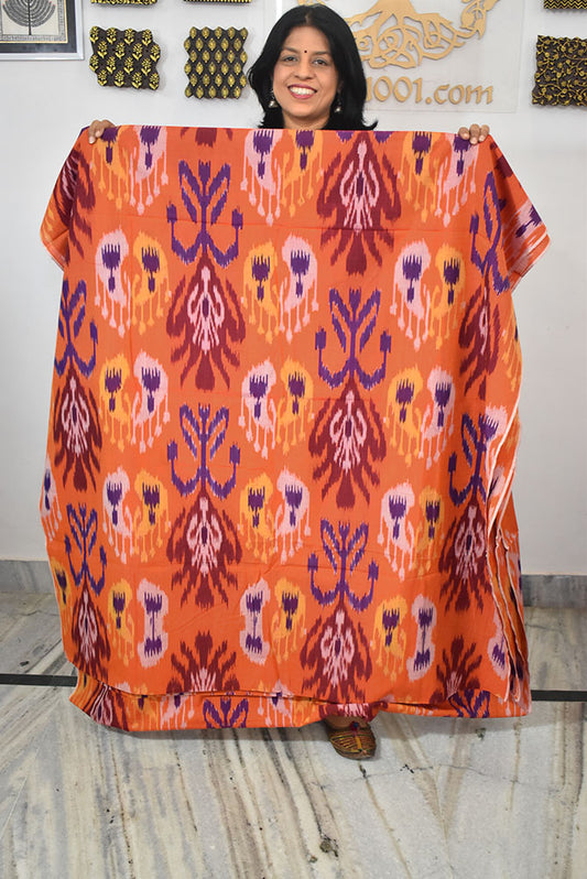 Multicolor Ikat Cotton Handloom 2.5mts Fabric with Uzbekistan Pattern Design