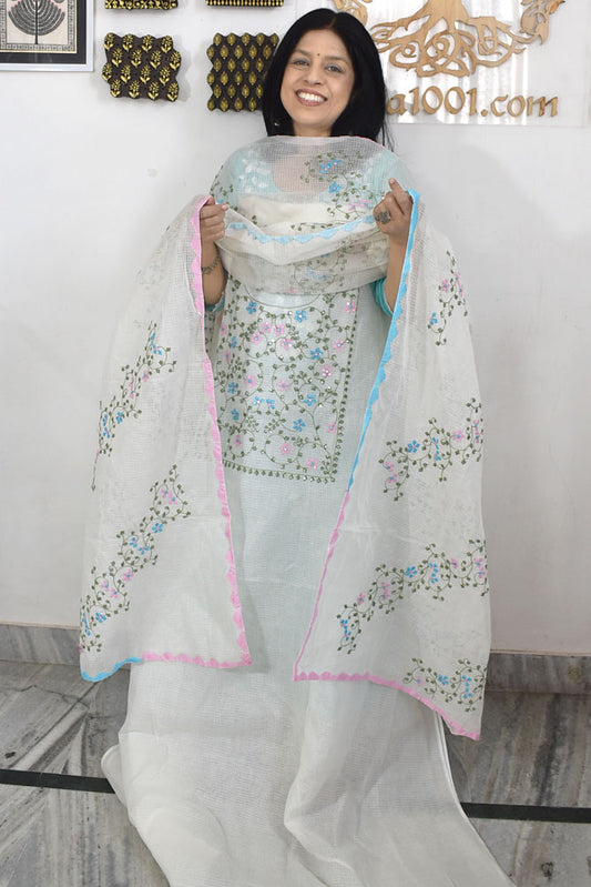 Elegant Kota Kurta & Dupatta set with Hand done Heavy Phool patti work & Cotton Bottom