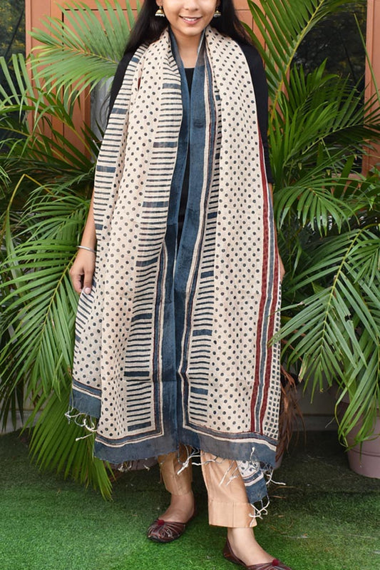 Elegant Hand Block Printed Pure Linen dupatta
