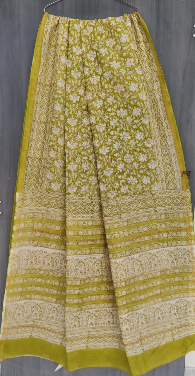 Beautiful Hand Block Printed Chanderi Silk Cotton Saree