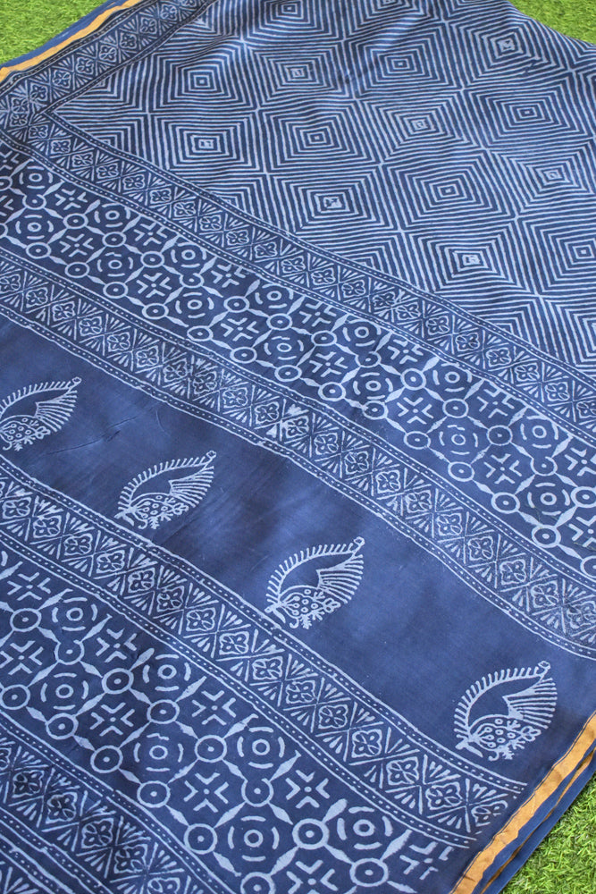 Beautiful Hand Block Printed Chanderi Silk Cotton Saree