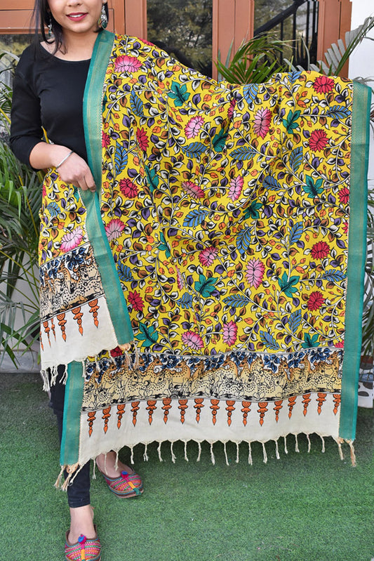 Beautiful Mangalgiri Cotton Pen Kalamkari Dupatta