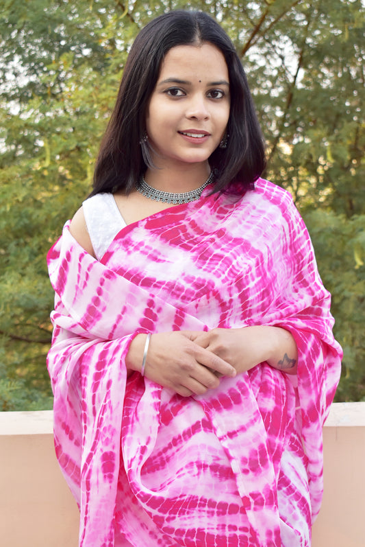 Semi Organza Saree with Hand Tie Dye work