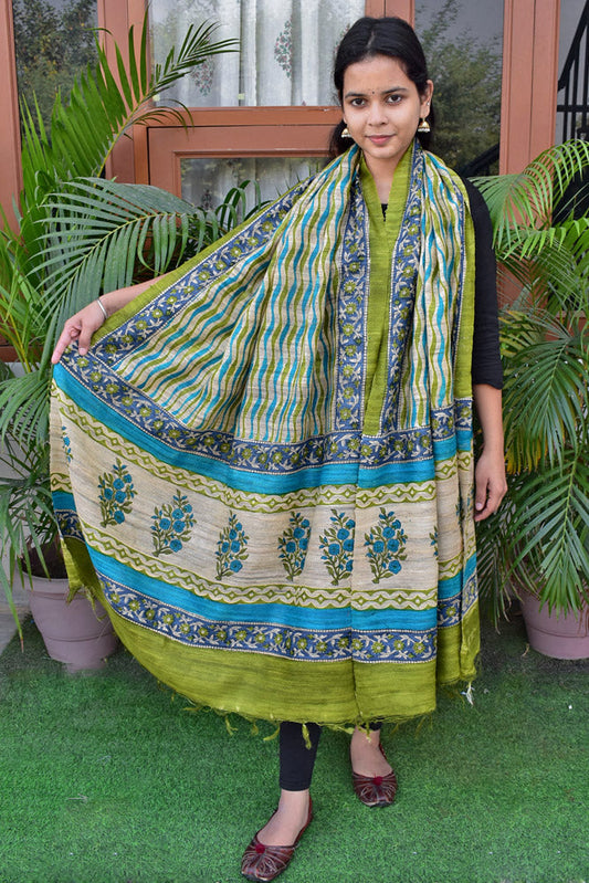 Geecha Silk Dupatta with Hand Block print