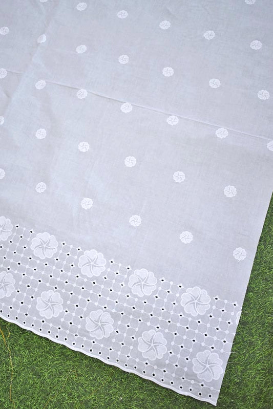 Beautiful cotton ( bottom) fabric with schiffli work & embroidery - 2.5 mtrs - color White - dyeable