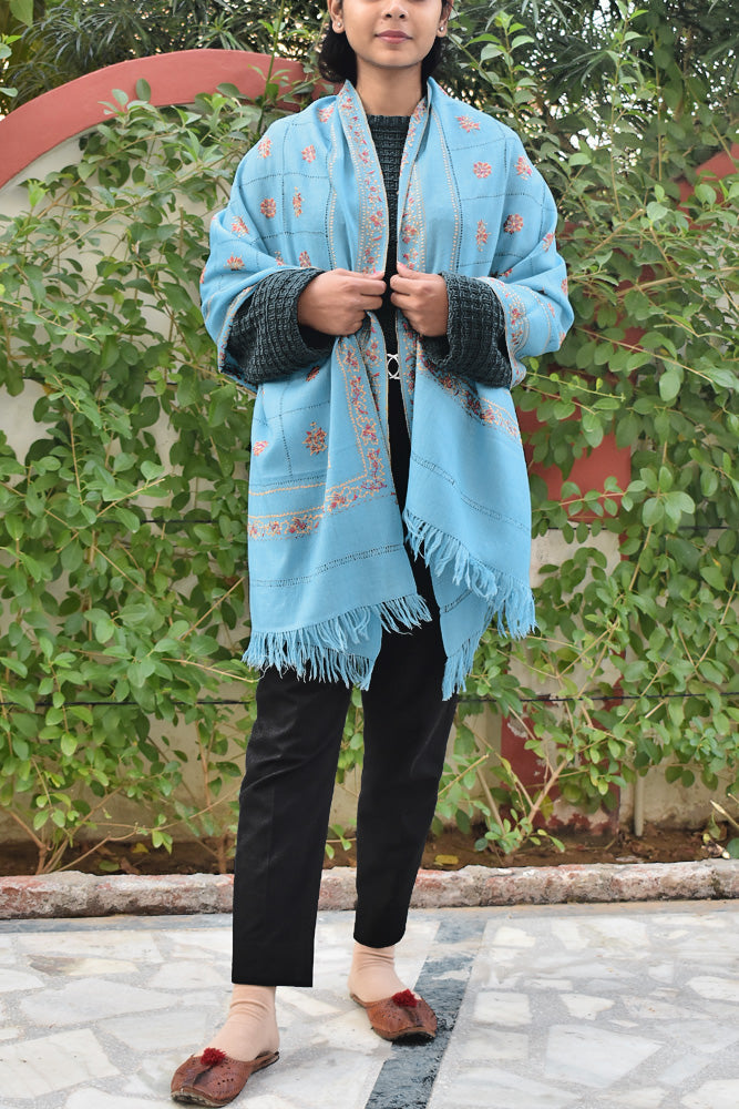 Intricate Kashmiri Sozni Hand Embroidery & Cutwork Work Woolen Stole