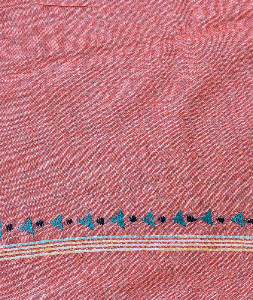 Elegant Handwoven Khesh Cotton Saree with Hand Kantha work