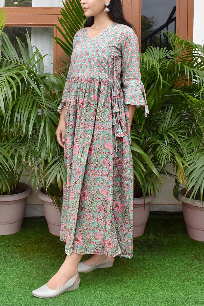Beautiful Long Cotton Dress/ Kurti with side tie up strings Size -  36, 38, 40, 42