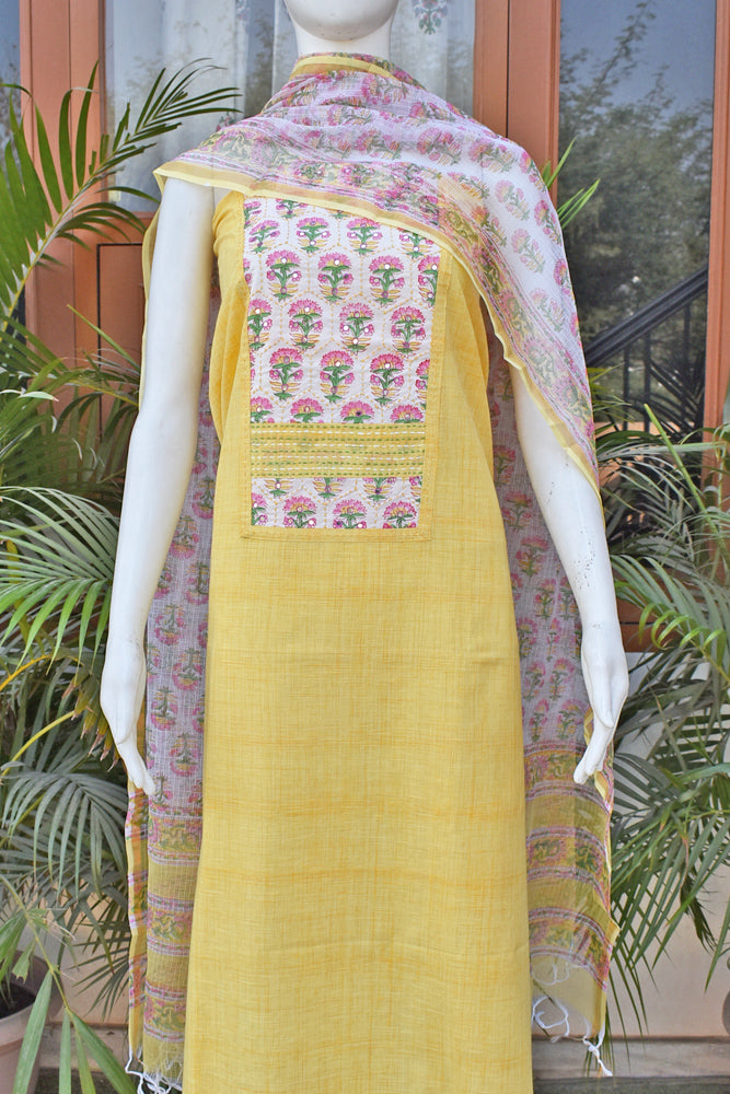 Designer Cotton suit with Embroidery & kota dupatta