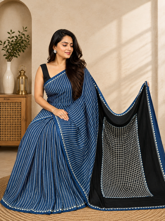 Elegant Hand Block Printed Ajrakh Modal Silk Saree