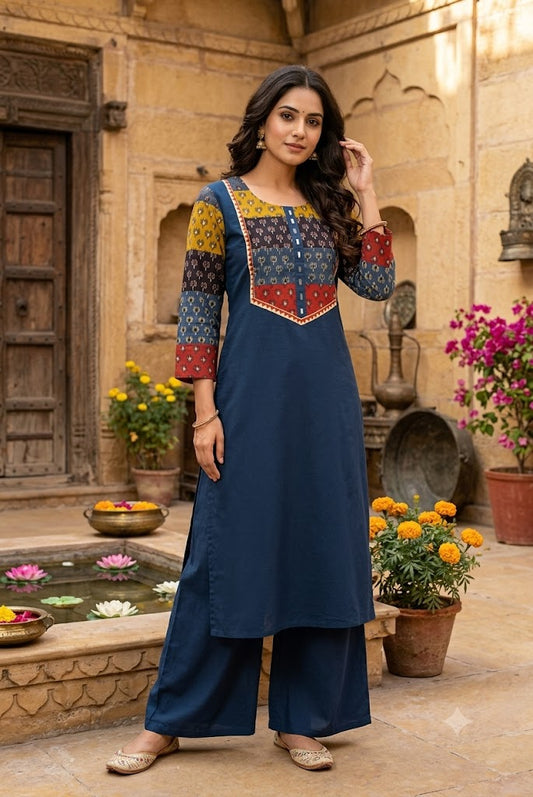 Designer Ajrakh cotton Kurta & Pant With Mirror Work - Size 38 to 48 ( all sizes)