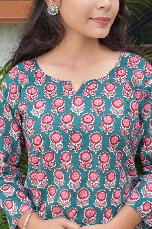 Elegant Short top / Kurta with Kantha & sequins Work  Size -  40