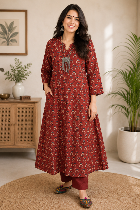 Designer Hand Block Printed Ajrakh cotton Kurta  - Size 38 to 48 ( all sizes)