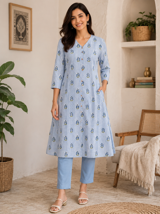 Designer Hand Block Printed Cotton Kurta - Size 40 to 44 ( all sizes)