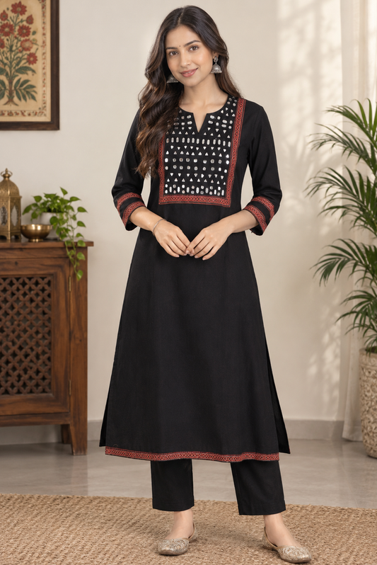 Designer Ajrakh cotton Kurta With Mirror Work - Size 40 to 46 ( all sizes)