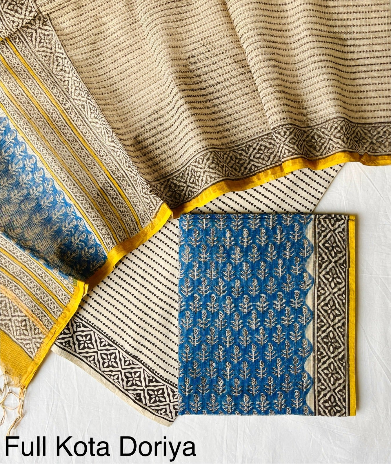 Beautiful Hand Block printed Kota Doria cotton suit  India1001.com