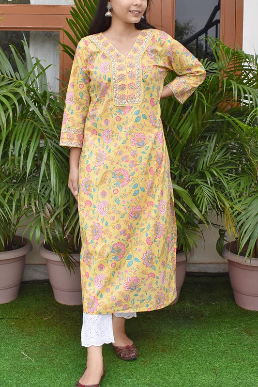 Beautiful Cotton Kurta with Hand Embroidery & Sequins  Size -  38, 42, 44