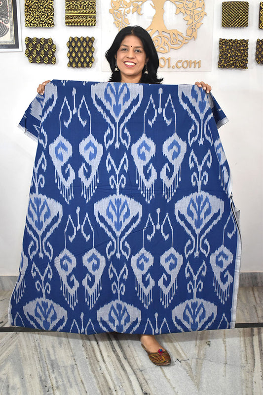 Multicolor Ikat Cotton Handloom 2.5mts Fabric with Uzbekistan Pattern Design