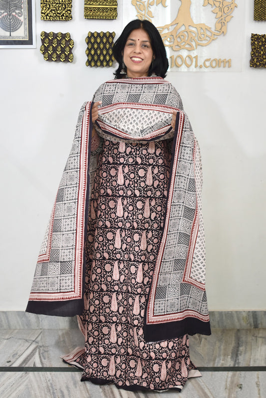 Bagh Hand Block Printed unstitched 3 pc Cotton suit fabric from MP