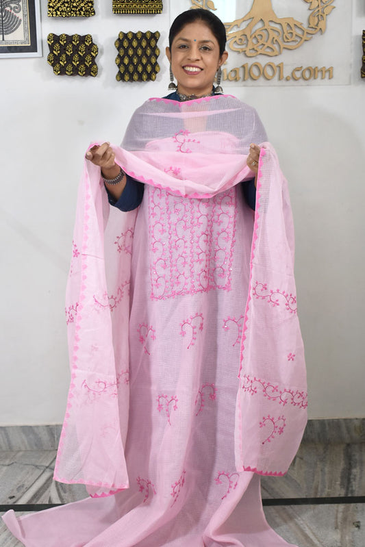 Elegant Kota Kurta & Dupatta set with Hand done Heavy Phool patti work With Cotton Bottom