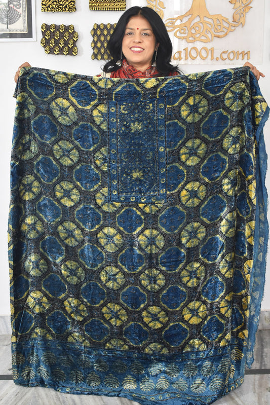 Ajrakh Velvet kurta fabric