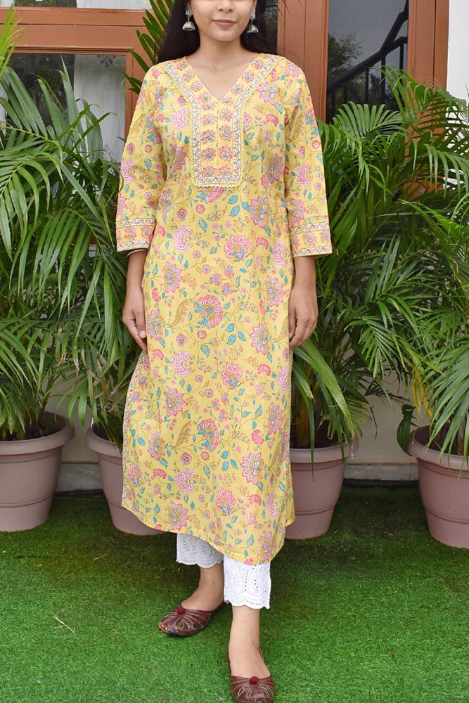 Beautiful Cotton Kurta with Hand Embroidery & Sequins  Size -  38, 42, 44