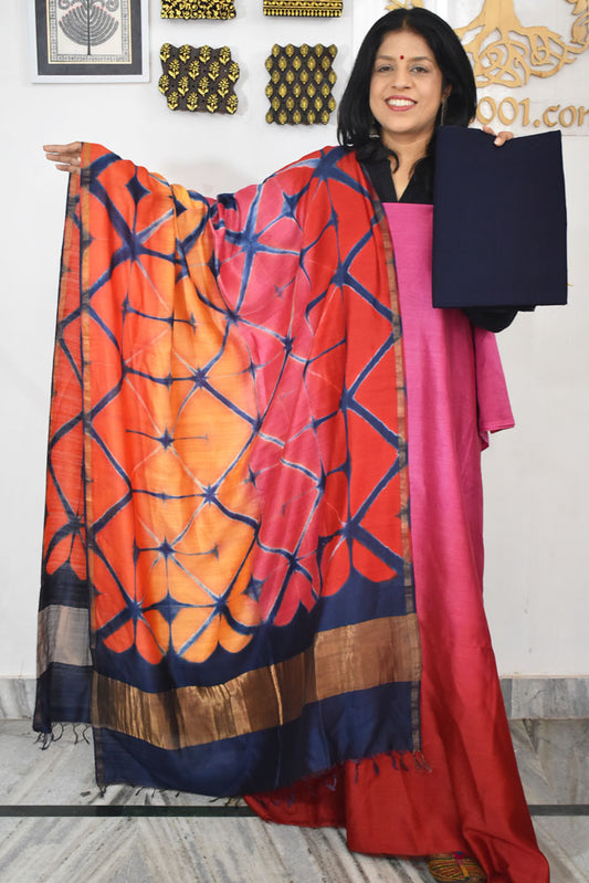 Designer chanderi suit with Clamp Dye dupatta