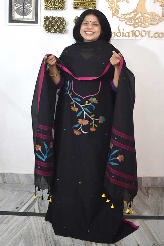 Kalakriti : Beautiful Hand Woven Soft Cotton Needle Jamdani Kurta Fabric & Dupatta set