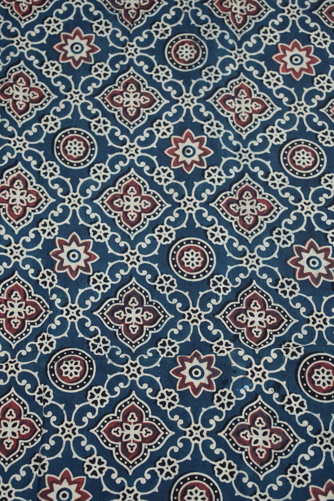 Ajrakh Hand Block Printed Cotton Cut ( blouse) Fabric