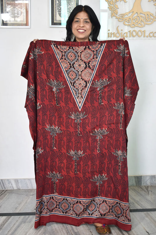 Designer Modal Silk Ajrakh Hand Block Print  Kurta Fabric - 2.5 mtrs cut