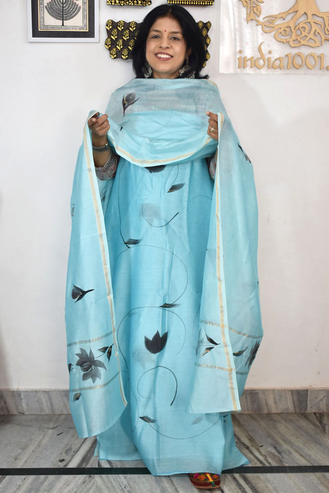 Beautiful Hand Block Printed Chanderi unstitched suit fabric