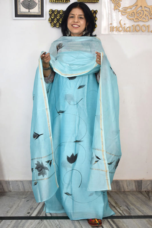 Beautiful Hand Block Printed Chanderi unstitched suit fabric