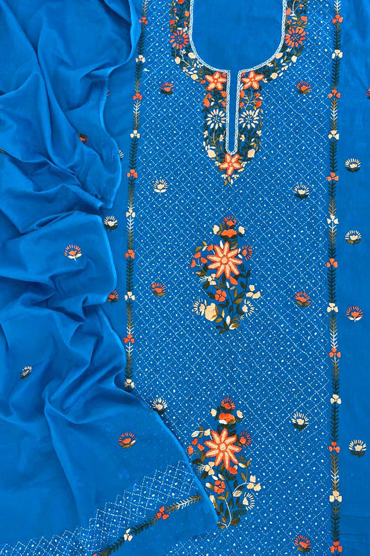 Elegant Hand Embroidered cotton unstitched suit fabric