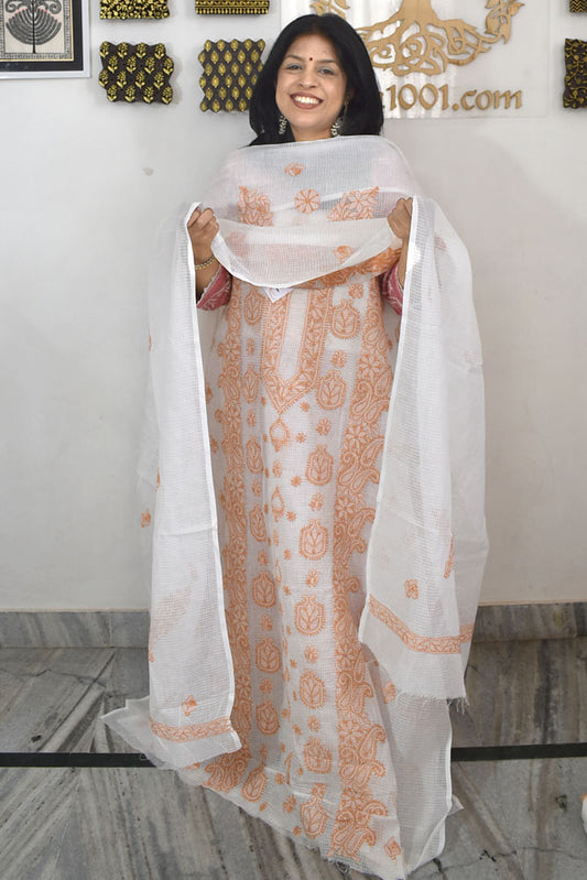 Elegant Kota Doria Kurta & Dupatta Set with Lucknowi Hand Chikankari embroidery NO - 15