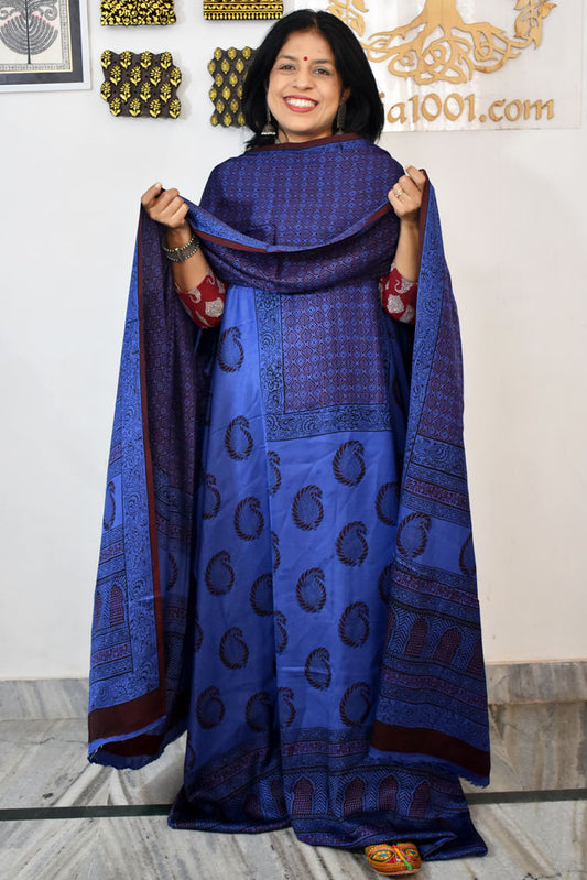 Bagh Hand Block Printed unstitched 3 pc Modal silk suit fabric from MP