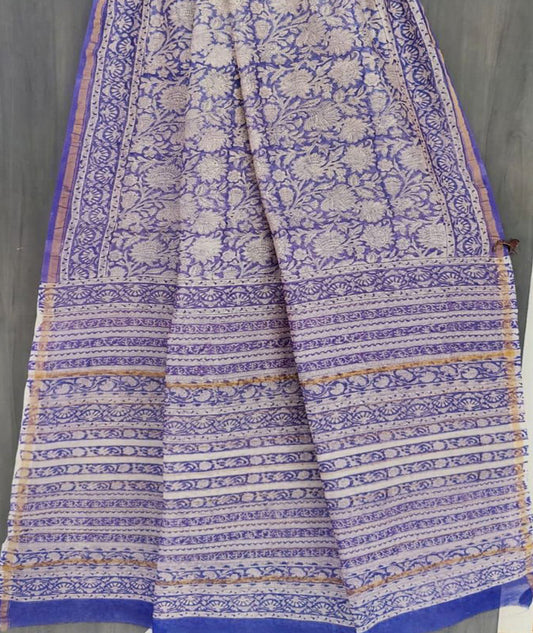 Beautiful Hand Block Printed Chanderi Silk Cotton Saree