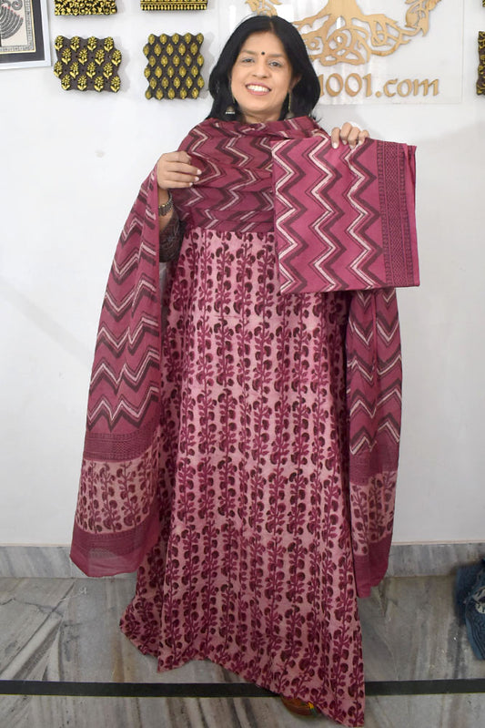 Beautiful Vanaspati Ajrakh Cotton Kurta & Cotton Dupatta with Cotton Bottom - 3 pc set