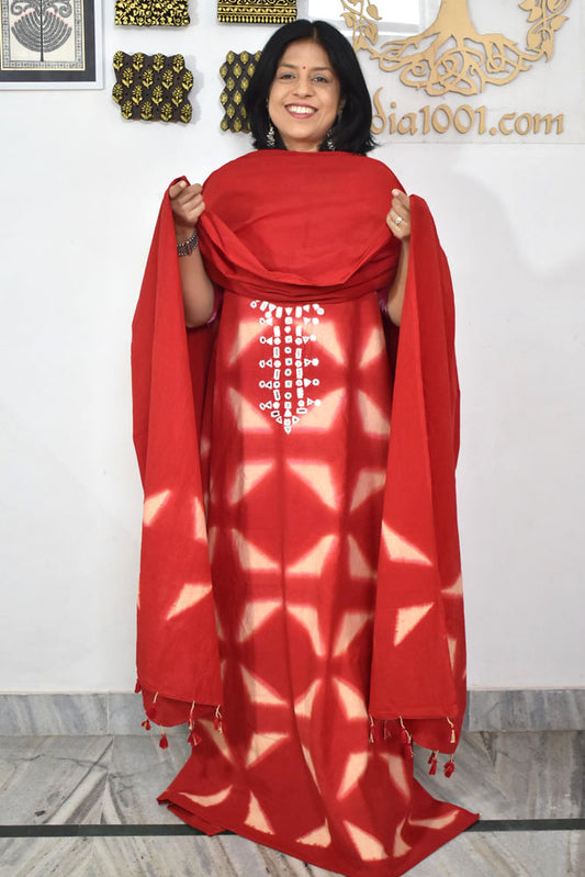 Tie & Dye Clamp Dyed cotton Unstitched Suit with Kutch Mirror work