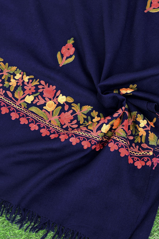 Elegant, Fine & Soft Semi Pashmina Woolen Stole with Aari work Embroidery