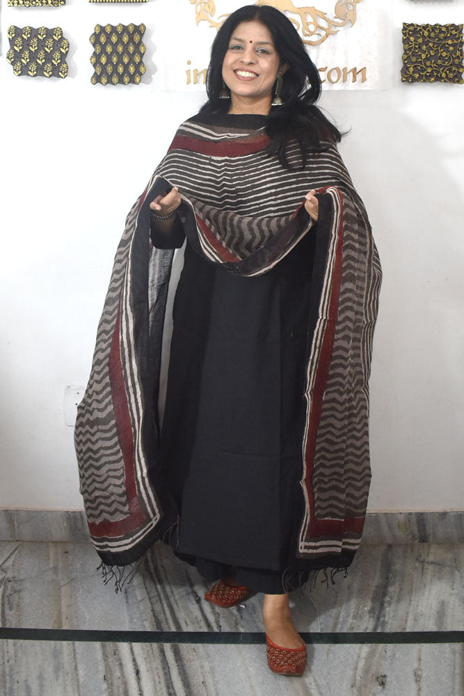 Elegant Hand Block Printed Pure Linen dupatta