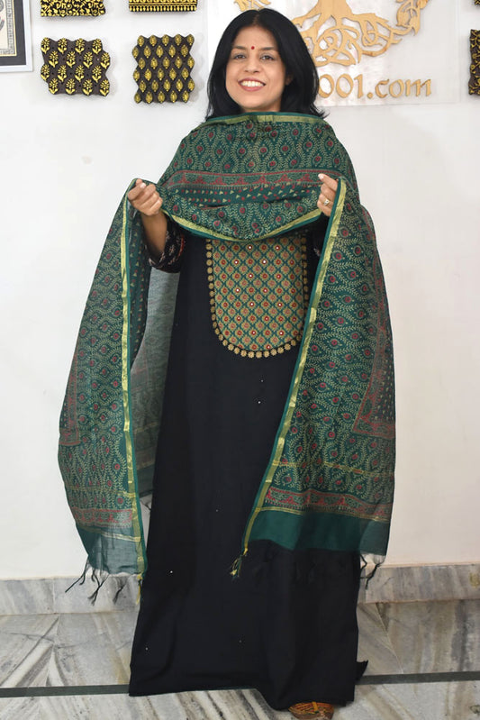 Elegant Hand Block print cotton suit & Chanderi dupatta