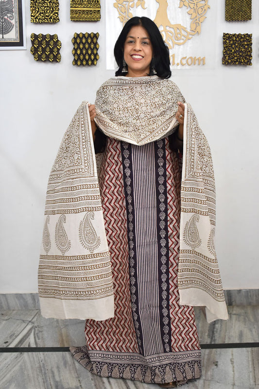 Bagh Hand Block Printed unstitched 3 pc Cotton suit fabric from MP
