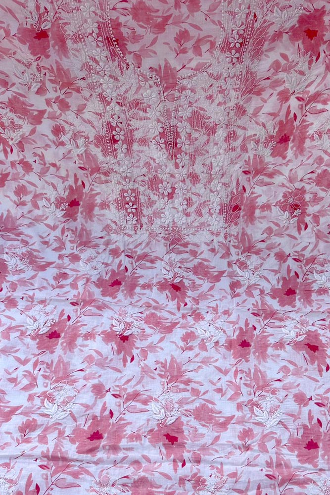 Beautiful Hand Embroidered Lucknow Chikankari Work Cotton Fabric( kurta fabric only)