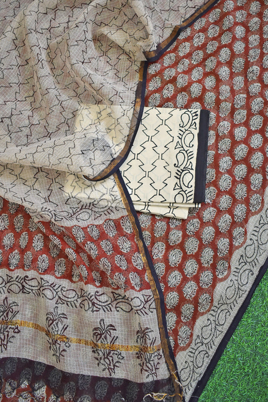 Beautiful Kota Doria cotton suit with Hand Block print
