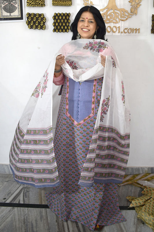 Elegant Hand Block print cotton suit with Cotton dupatta