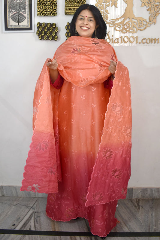 Beautiful Embroidered Cotton Chanderi Suit With Cut Work