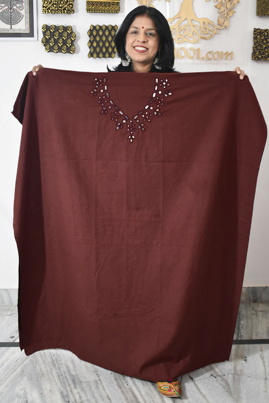 Handwoven cotton kurta fabric with Kutch Mirror work