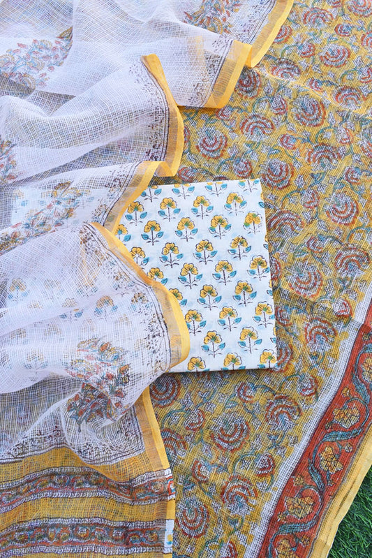 Beautiful Kota Doria cotton suit with Block print