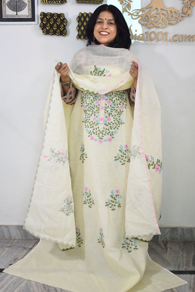 Elegant Kota Kurta & Dupatta set with Hand done Heavy Phool patti work & Cotton Bottom